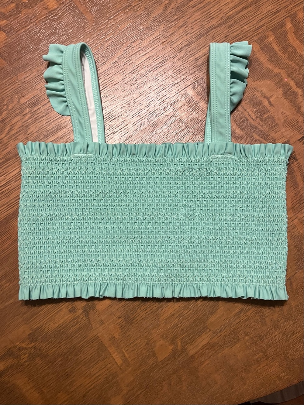 Minnow Girls Smocked Bikini Swim Top Aqua Blue Ruffle Straps Size 9/10 UPF Beach - Picture 2 of 6
